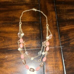 Inc pink white clear beads triple strand necklace